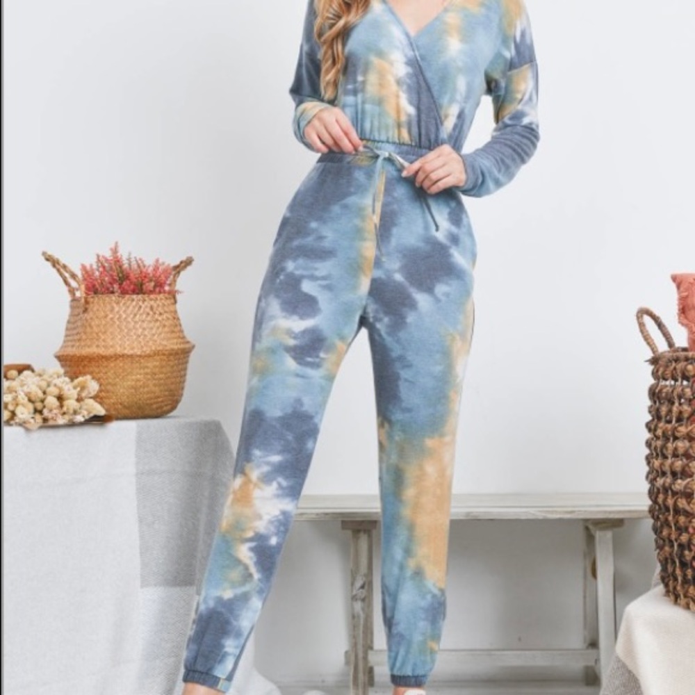 Blue and Yellow Tie Dye Jumpsuit